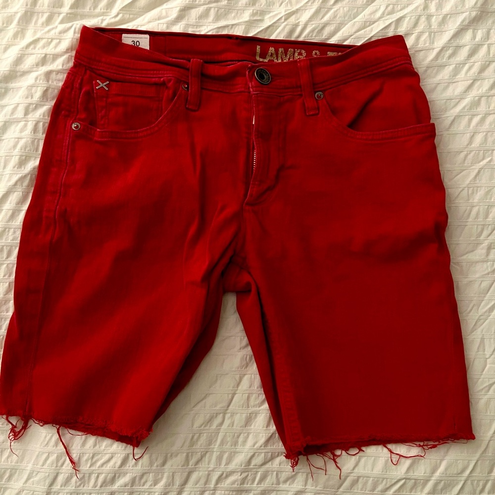 Lamb and Flag, Red Jean Shorts, Size 30.